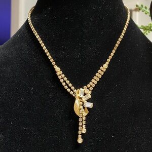 VTG Gold-Tone Crystal Drop Necklace